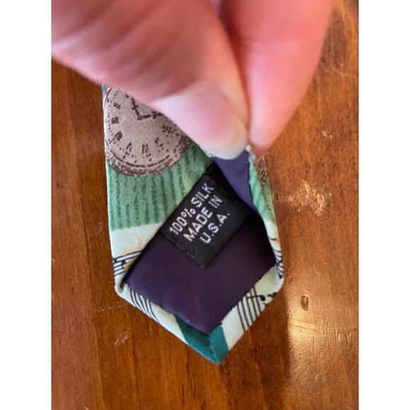 Structure Men Neck Tie All Silk Pocketwatch Musical Note Design Made in USA Blue - Picture 4 of 5